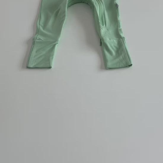 Bunnybino bamboo baby overall with double zippers and fold-over hands and feet, soft and gentle on delicate skin.