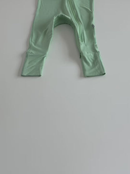 Bunnybino bamboo baby overall with double zippers and fold-over hands and feet, soft and gentle on delicate skin.